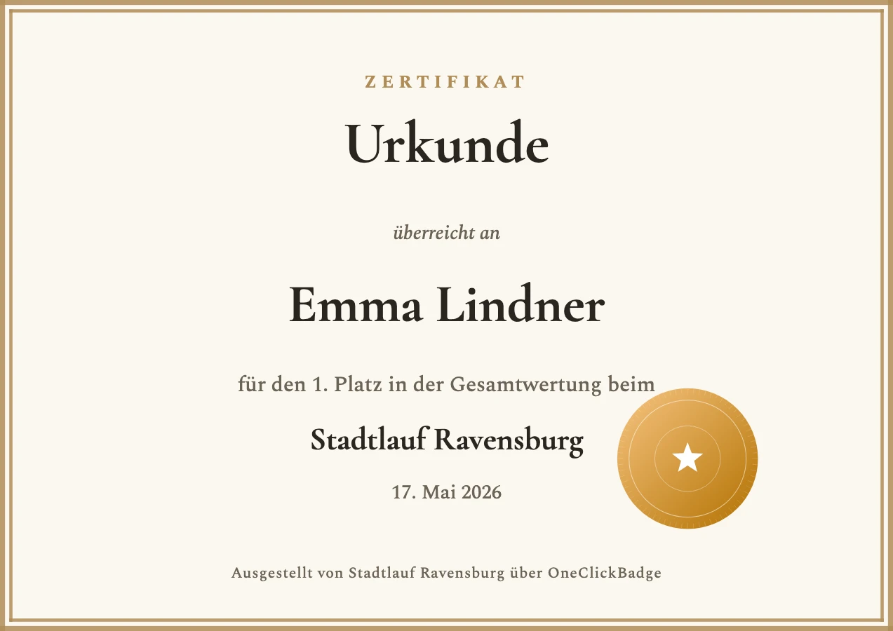 Klassische Urkunde für den ersten Platz beim Stadtlauf