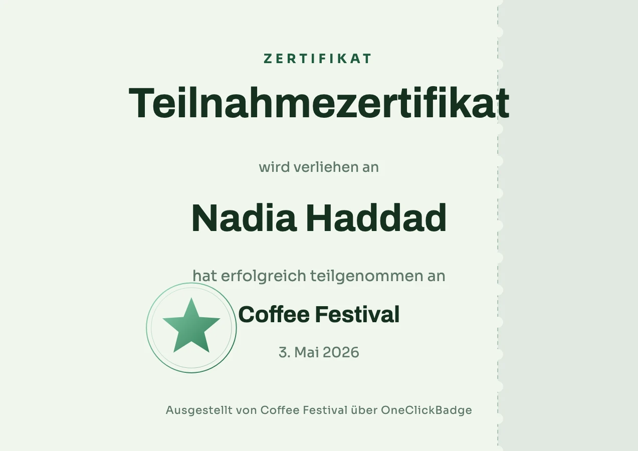 Zertifikat-Vorlage im Ticket-Stil zum Coffee Festival