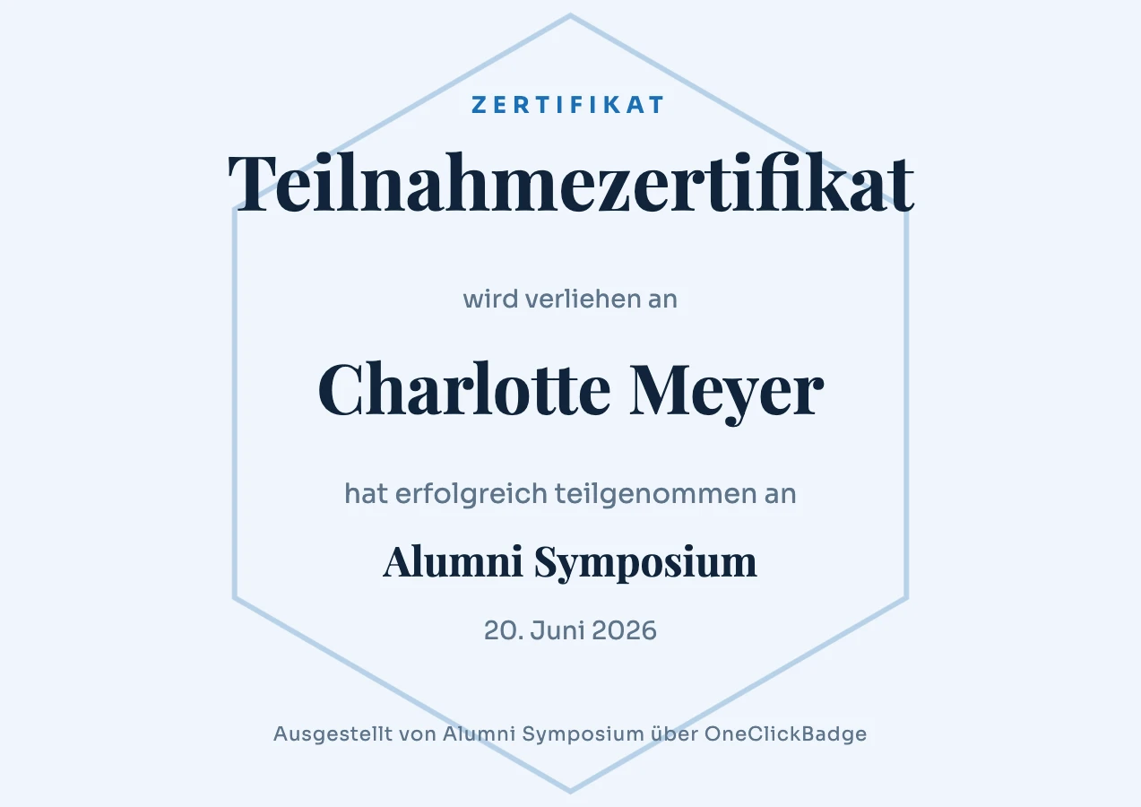 Zertifikat-Vorlage mit Wappenform für ein Alumni-Symposium