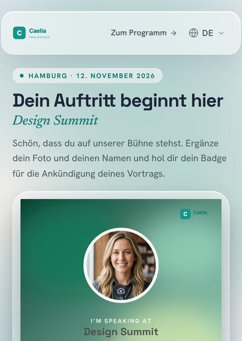 Empfänger-Seite eines Beispiel-Events am Handy im Farbstil Standard